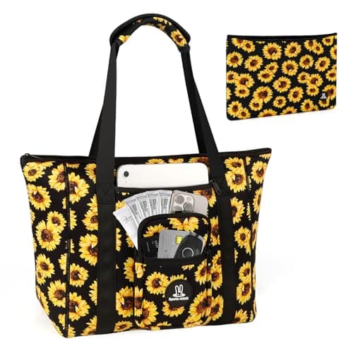 Sports Rabbit Extra Large Neoprene Lunch Bags for Women – 2-in-1 Insulated Tote with 15.6" Laptop Sleeve – Fashionable, Washable Leakproof Cooler Purse & Ideal Gift for Nurses, Teachers (Sun Flower) - Image 1