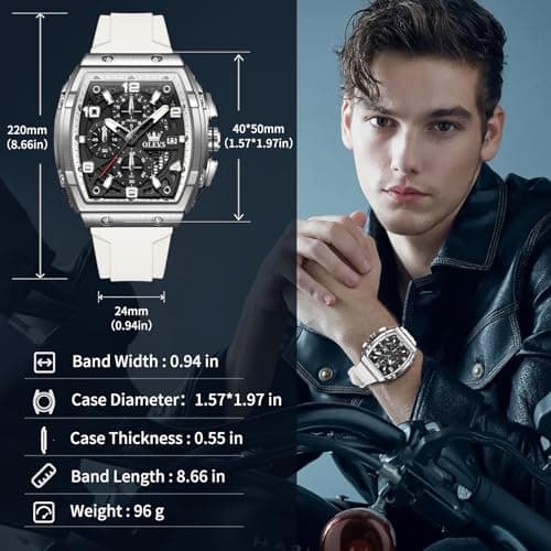 OLEVS Men Watch Classic Quartz 3ATM Waterproof Fashion Men Watch with Numerals 24mm Width White Silicone Strap Black Face with Date Bussiness Dress Watch for Men for Daily Use Relojes De Hombres - Thumbnail 3