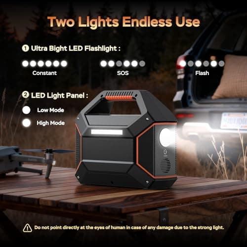 MARBERO Portable Power Station 155Wh Portable Charger 100W Power Station with 6 Outputs 2x 110V AC Outlet LED Flashlight for Home Blackout, Camping, RV Travel, Ultra-Light & Silent Fan UL Certified - Thumbnail 5