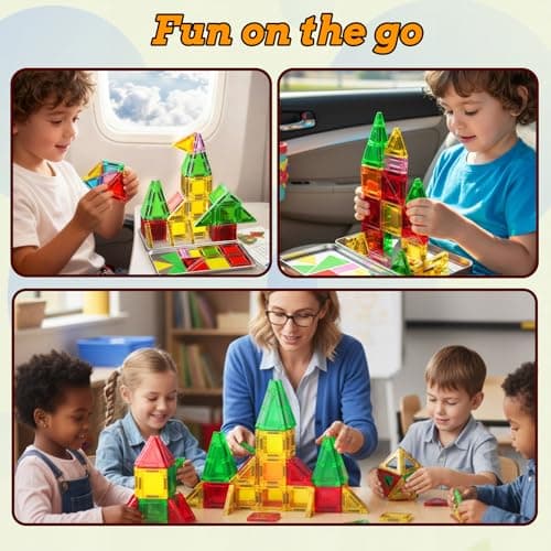 SKTMYY Mini Magnetic Tiles,Travel Magnetic Tiles with Iron Box,Car Airplane Travel Essentials for Kids Ages 3+,Creative STEM Magnet Toys Birthday Gift for Boys & Girls - Thumbnail 2