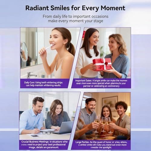 Gentle Daily Purple Teeth Whitening Strips – Enamel-Friendly, No Peroxide Formula for Sensitive Teeth, Reduce Surface Coffee & Tea Stains, Portable Teeth Care for Home & Travel (14 Strips) - Thumbnail 6