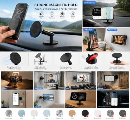 BAIDATONG for MagSafe Car Mount Phone Holder, Strong Magnetic Phone Holder for Car, Dashboard Air Vent Phone Mount for Car, Soporte de Telefono para Carro for iPhone 16 15 14 13 12 Pro Max Plus - Thumbnail 2