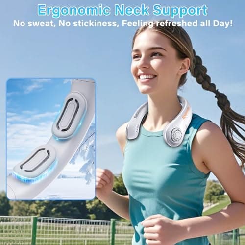 Portable Neck Fan Rechargeable, 5 Speeds, Lightweight, Long Lasting, Battery Operated All-Around Cooling Quiet Personal Fans for Travel Camping Cooling Essentials, Birthday Gifts for Women Men Mom Dad - Thumbnail 2