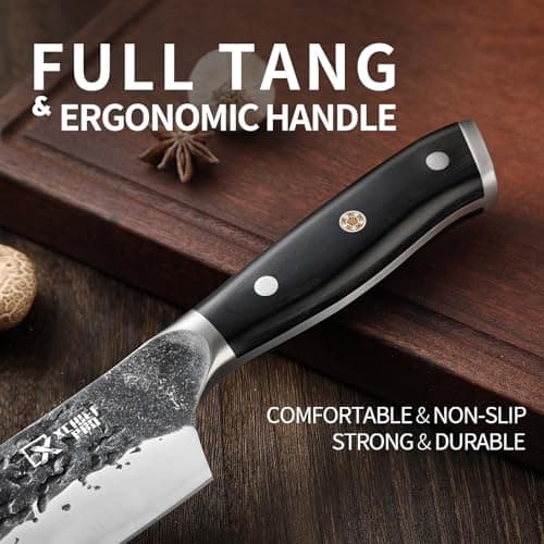 XCHIEF PRO Chef Knife Set, Hand Forged Meat Boning Carving Cleaver Butcher Knife, High Carbon Steel Japan Nakiri Santoku Knife Set with Accessories for Kitchen, BBQ Camping Knives Set with Bag - Thumbnail 4