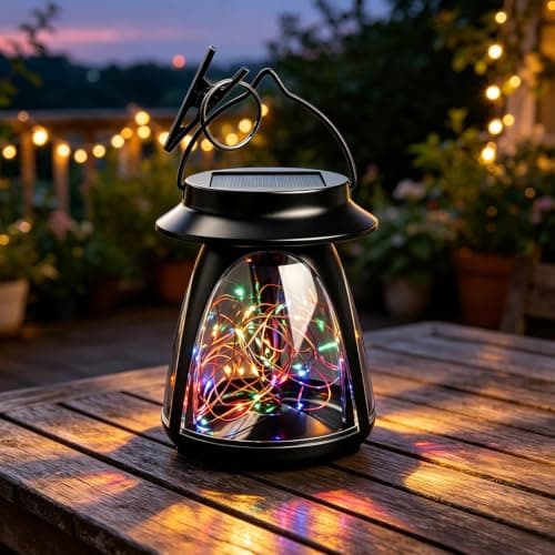 Solar Lantern Outdoor Waterproof Hanging Lights with Clip, Flickering Colorful Garden Decor, Gifts for Women Mom Solar Lights Outside, Solar Powered Lantern for Patio Yard Porch Pathway Lawn