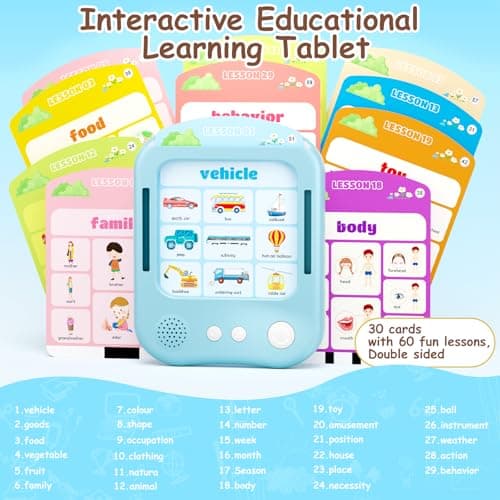 Interactive Educational Learning Tablet Toy for Kids,Screen-Free Phonics Learning Toy with 30 Flash Cards for Alphabets, Numbers, Words, Animals, Learn to Read for Boys Girls 3-5 Years Old, Blue - Thumbnail 2