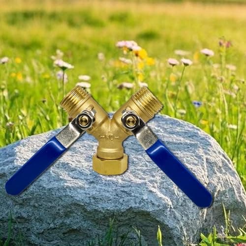 Brass Garden Hose Splitter 2 Way Heavy Duty，with 304 Stainless Steel Long Handle，Brass Y Valve Water Garden Hose Adapter 2 Way Y Valve 3/4" GHT Thread - Thumbnail 6