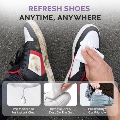 ZHENYEMEI 60 Packs Sneaker Cleaner Wipes, White Shoe Quick Cleaning Wipes for Dirt Stain, Disposable Tennis Shoe Cleaner, Travel Essential Shoe Cleaning Kit for Leather, Individually Wrapped - Thumbnail 4