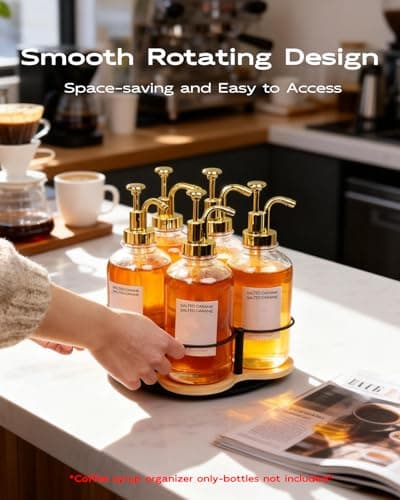 IntreLife Rotating Coffee Syrup Organizer, Syrup Bottle Holder for Coffee Syrup Dispenser 16.9oz, Bamboo Coffee Syrup Rack for Coffee Bar Station Countertop, Coffee Bar Accessories(Syrup Rack Only) - Thumbnail 4