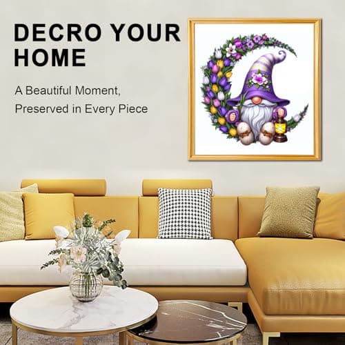 Wooden Puzzle for Adults, Fantasy Floral Moon Gnome Jigsaw Puzzles 300 Piece, 5MM Unique Shape Wooden Jigsaw Puzzle Adults, Challenging Gnome Puzzles for Family Game Night Wall Art Decor 15 * 14.4in - Thumbnail 3
