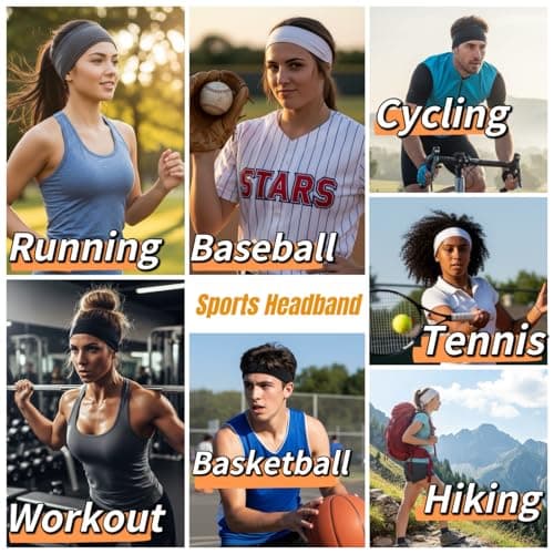 Huachi Headbands for Women Non Slip 16 Pack Elastic Sports Hair Bands for Women, Soft Cotton Cloth Headband for Workout Yoga Fashion Hair Accessories, Black White Gray Trendy Head Bands - Thumbnail 4