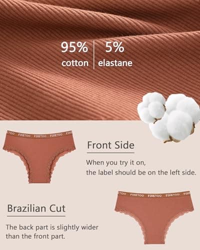 FINETOO Cotton underwear for women Cheeky Bikini Panties Low Rise Soft Lace Hipster Sexy Panty for Dailywear 6 Pack - Thumbnail 6