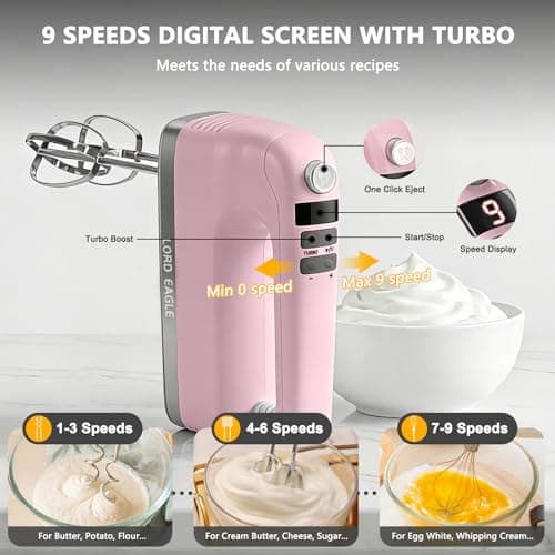 Lord Eagle 9-Speed Digital Hand Mixer Electric Handheld, 500W DC Motor - Thumbnail 2
