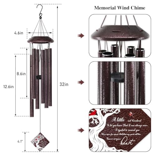 Memorial Wind Chime with Cardinal Bird and Tree – Sympathy Gift for Loss of Loved One – Bereavement Wind Chime with Saying “A Little Red Cardinal Bird to Let You Know” for Garden or Outdoor Decor - Thumbnail 6