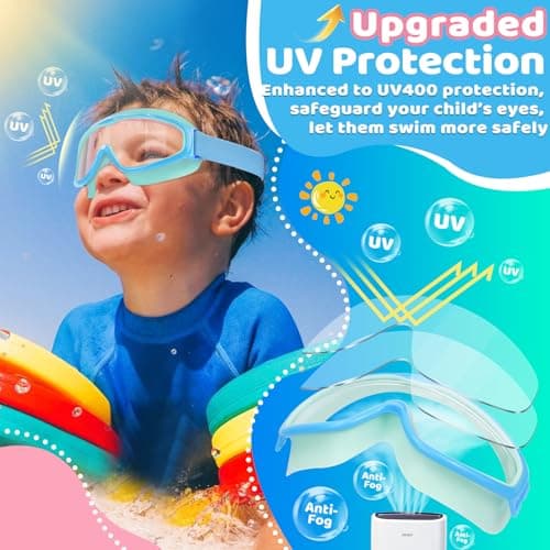 Vvinca Kids Goggles with Comfort Fabric Strap, Kids Swim Goggles Wide View Anti-Fog/UV No Leaking Swimming Goggles for 3-14 - Thumbnail 5