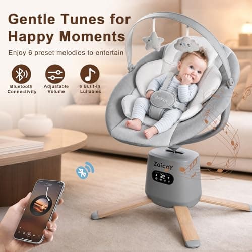 Baby Swings for Infants with 9 Modes & 8 Speeds, Electric 3D-Motion Baby Swings with APP Control, 6 Preset Lullabies, 360° Rotating Seat and Remote Control & BT Enabled, 5 Point Harness (Up to 25lbs) - Thumbnail 6