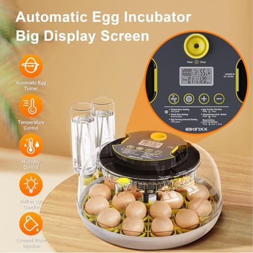IBKINXX Incubator for Hatching Eggs-18 Egg Capacity, Automatic Egg Turner, Temperature & Humidity Control, 360° Viewing for Chicken, Duck and Quail Eggs - Thumbnail 5