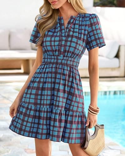 BTFBM Summer Dresses for Women 2026 Lightweight Casual Short Sleeve Floral Mini Dress A Line Beach Vacation Sundress(Blue, Medium) - Thumbnail 5