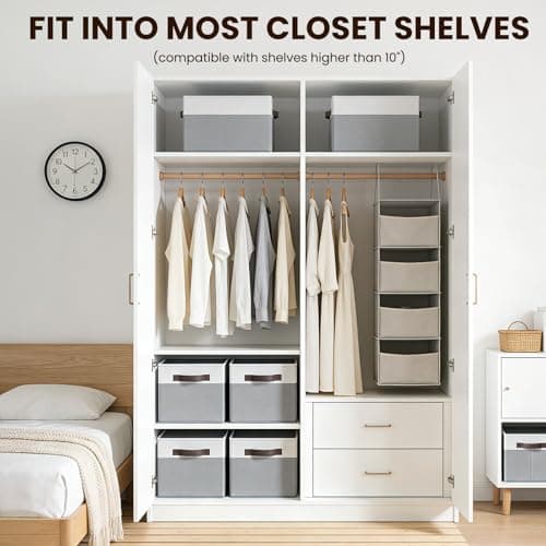 4 Pack Large Closet Storage Baskets Bins for Shelves | Fabric Closet Organizers and Storage with Handles Home Organization | Decorative Collapsible Baskets for Organizing Clothes Toy Nursery 14"x10" - Thumbnail 3
