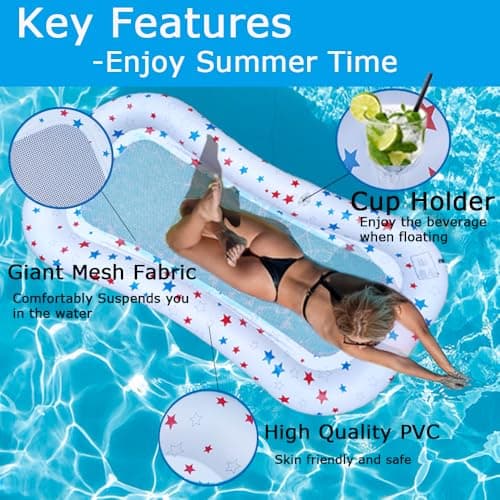 POORAFTERS Pear White Ultra-Comfort Cooling Pool Float Lounge Extra-Large Fabric-Covered Inflatable Raft with Cup Holder Floating Lounger for Adults Beach Pool Lake Parties Summer Relaxation Essential - Thumbnail 2