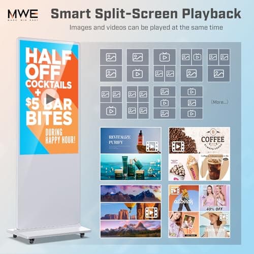 QIXZOCV MWE 32 Inch Digital Signage Diplay Touchscreen Kiosk LCD Screen Indoor Floor Standing Advertising Display Poster Interactive Display Android System with Auto Media Player-White - Thumbnail 5