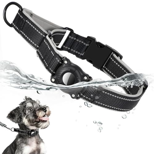 LLUAII Airtag Dog Collar, Reflective Martingale Dog Collar with IP68 Waterproof Airtag Holder, Quick Release Buckle Soft Padded Collars for Small Dogs, Black - Image 1