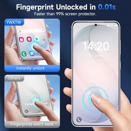 YWXTW Anti Reflective Screen Protector for Samsung Galaxy S26+, [Bubble Free] Anti Glare & EZ Unlock Tempered Glass S26+ Accessories, Case Friendly, 2 Pack - Thumbnail 4