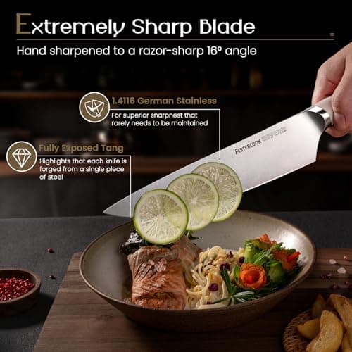 Knife Set, Astercook Kitchen Knife Set with Block, 15 Pcs Luxurious High Carbon German Stainless Steel Knives Set with Full Tang Ergonomic Handle, Dishwasher Safe Knife Set with Sharpening Rod - Thumbnail 4