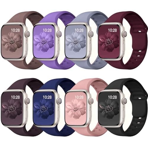 8 Pack Sport Bands Compatible with Apple Watch Bands 40mm 38mm 41mm 42mm 44mm 45mm 49mm 46mm for Women Men,Silicone Waterproof Strap for iWatch Apple Watch Series11 10 9 Ultra 8 7 6 5 4 3 2 1 SE