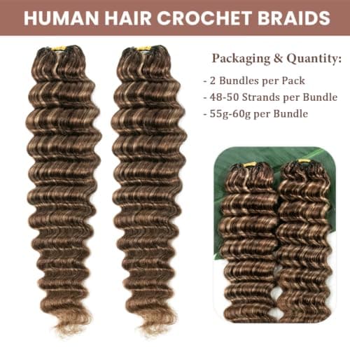 YWIGS Feather Crochet Human Hair Blend #4/27/30 Deep Wave 18" 100 Strands - Thumbnail 3