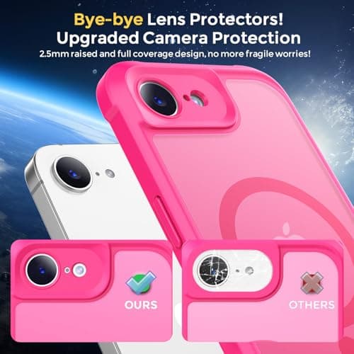 Thomo Magnetic for iPhone 17e Case/iPhone 16e Case, [Full Camera Protection] [Compatible with Magsafe] Military-Grade Shockproof, Anti-Fingerprint Translucent Matte Phone Case,Hot Pink - Thumbnail 4