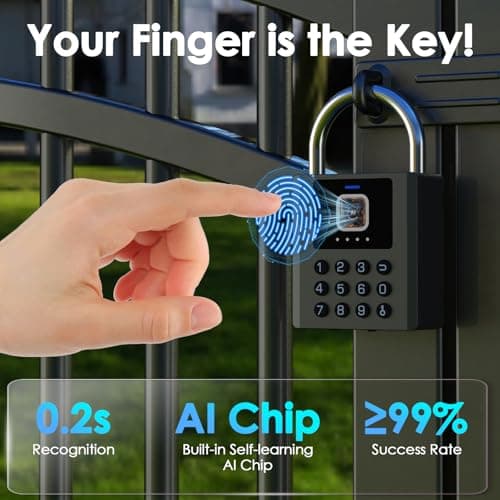 Keylesslife Smart Fingerprint Padlock with Code,Heavy Duty Combination Lock with Key,Bluetooth APP Control Gym Locker Lock Weatherproof Padlock for Shed Gate Fence Truck School Locker - Thumbnail 4