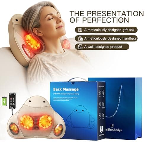 UieSian Asdys Back Massager with Heat, 4D Shiatsu Kneading Deep Tissue Electric Massager for Neck Shoulder Leg Back, Portable Rechargeable Cordless for Home Office Sofa Bed, for Men Women Mom Dad - Thumbnail 2