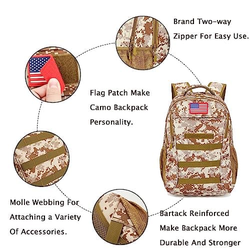 outdoor plus Camo Backpack,Military Boys Backpacks for School,40L Army Bookbag with USB Charging Port Waterproof - Thumbnail 5
