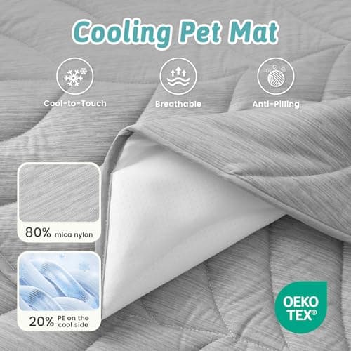 COZY KISS Cooling Mat/Pad/Blanket for Dogs & Cats Indoor — Fabric, Non-Gel, Non-Electric, Q-Max > 0.4 Leaf Shaped Pet Pad, Waterproof Summer Sleep Mat, 27x23 inch, Silver Grey - Thumbnail 6