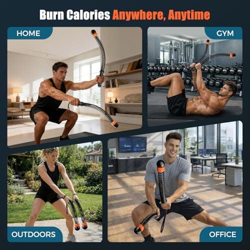 RENRUI Cordless Battle Ropes with Adjustable Resistance Springs – Weighted Ropeless Battle Rope for Home Gym, Portable Workout Equipment for Strength Training & Cardio Fitness Black & Orange - Thumbnail 4