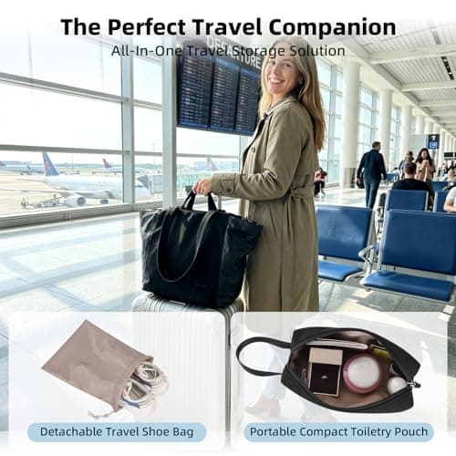 Laimeiwee Tote Bag for Women, Lightweight Gym Travel Bags with Yoga Mat Strap, Wet Pocket, Shoe Bag & Cosmetic Pouch, 3-PC Set Versatile Tote for Workout Fitness Pilates Swimming Work Stylish Handbag - Thumbnail 4