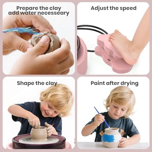 Skirfy Mini Pottery Wheel for Beginners Adults with Foot Pedal9.5" Ceramic Machine for Kids Art Craft Glow in Dark Kits 2.2LB Air-Dry Clay,Carving Tools Adjustable Speed,DIY Projects Birthday Gift - Thumbnail 4