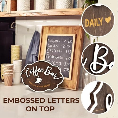 Woodamore Small Coffee Bar Sign For Wall - Vintage Coffee Sign Decor For Bar Accessories, Wood Farmhouse Cafe Signs Rustic Kitchen Decor - Thumbnail 5