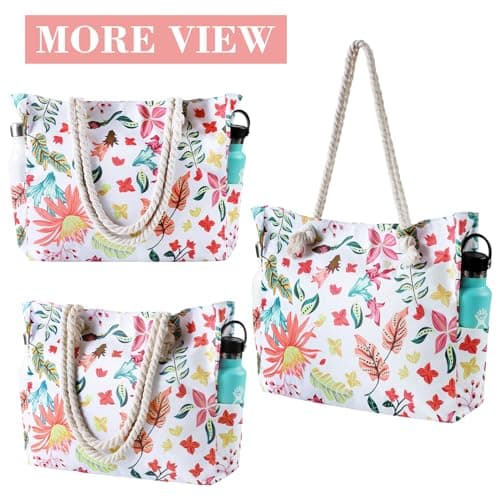 fauson Beach Bags For Women - Large Beach Bag with Zipper Waterproof Sandproof, Swiming Pool Bag Large Tote, colorful - Thumbnail 6