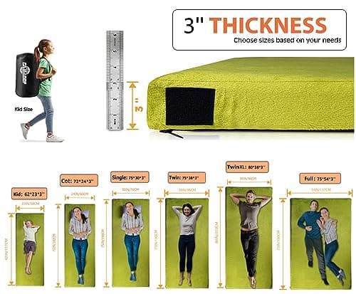 GAIALOOP 3 Inch Memory Foam Camping Mattress, Dual Layer Thick Sleeping Camp Pad for Car Tent Cot, Roll-Up Portable Glamping Floor Bed for Guests Sleepover[Single: 75 * 30 * 3"] - Thumbnail 2