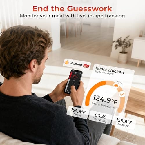 LNN Smart Bluetooth Wireless Meat Thermometer with Probe | Long Range Digital Thermometer for BBQ, Grill, Oven & Smoker | Waterproof, Real-Time Monitoring | for Steak, Chicken, Turkey, Kitchen - Thumbnail 4