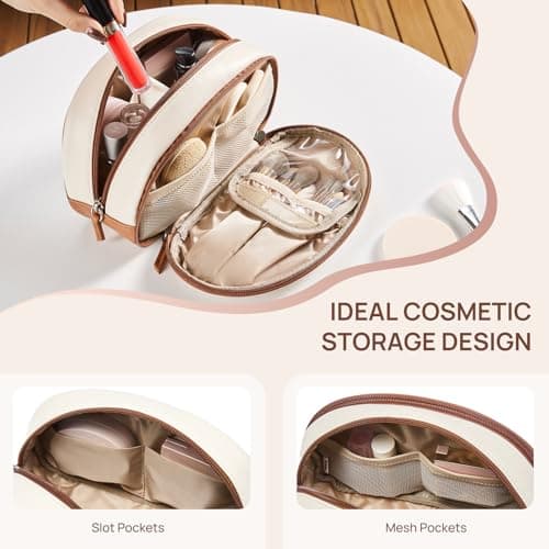 Telena Medium Makeup Bag, Travel Make Up Bag for Women, Vegan Leather Cosmetic Bag for Travel Essentials - Thumbnail 3