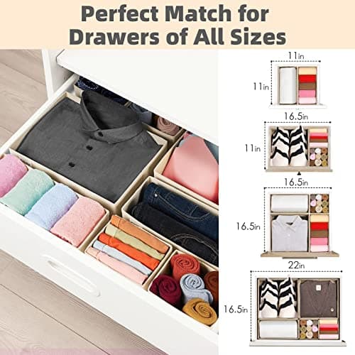 Criusia Drawer Organizer Clothes, 8 Pack Underwear Drawer Organizer, Foldable Cloth Storage Box Closet Organizers and Storage for Clothes, Socks, Scarves, Ties (Beige) - Thumbnail 5