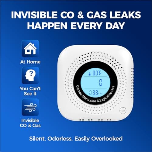 Daffypop Plug-in Carbon Monoxide & Natural Gas Leak Detector, 4-in-1 CO, Methane, Propane Alarm with Temperature & Humidity Monitor for Home, Kitchen, RV, Hotel, Travel – White - Thumbnail 2