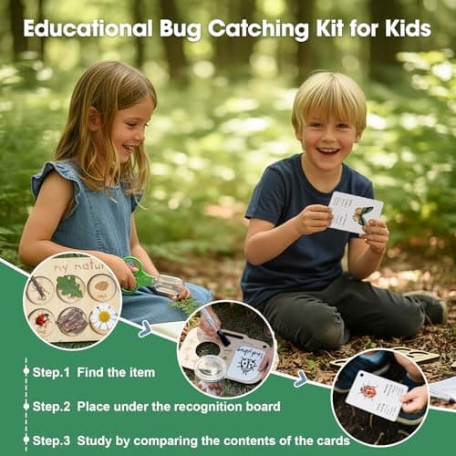 Bug Catcher Kit for Kids, Bug Catching Kit with Bug Box, Learning Cards & Observation Board, Outdoor Toys Scavenger Hunt Play Set, Adventure Set for Backyard & Camping Fun Gift for Girls Boys - Thumbnail 4