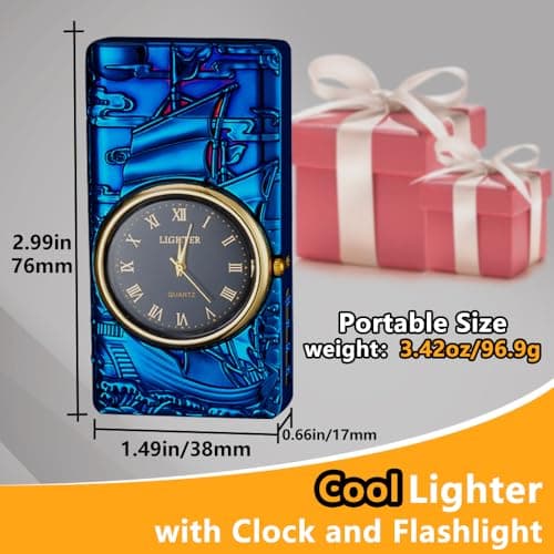 RSBYE Watch Lighter Dual Arc Plasma Electric Lighters USB Rechargeable Lighters with LED Battery Display Cool Lighter with Clock & Flashlight,Unique Gift for Men and Women (Boat Blue) - Thumbnail 5