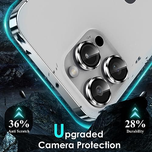 YWXTW CameraLens Protector,[1 Step Installation Tray] Tempered Glass Screen Metal Individual Cover Accessories Case Friendly (Silver Titanium) (iPhone 15 Pro/15 Pro Max) - Thumbnail 3