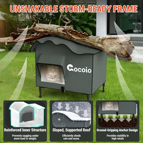 Heated Outdoor Cat House Weatherproof,Extra Large Insulated Heated Cat House for Multiple Cats Outside,Upgraded Feral Elevated Warm Cat Shelters for Winter with Heat Pad,Eaves&Escape Door Collaspable - Thumbnail 2