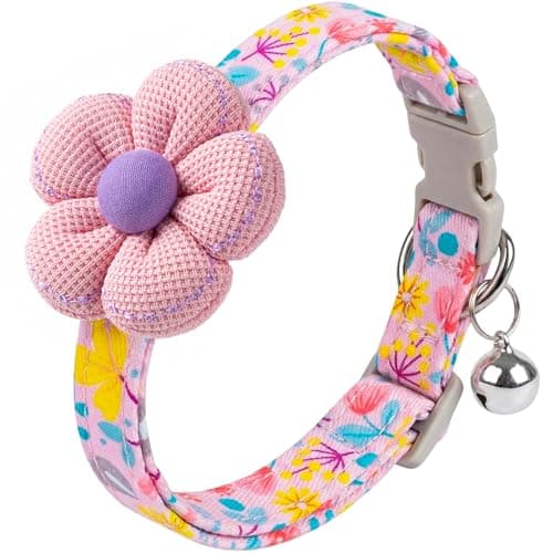 Floral Dog Collar with Bell and Flower, Cute Dog Collar for Puppy Small Medium Large Dogs, Pink Girl Dog Collar for Female/Male Dog Birthday Wedding Photo Props